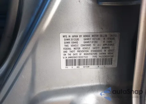 2013 Honda Fit from USA, damaged, VIN JHMGE8H31DC027532